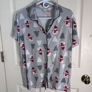 Ladies Festive Xmas Pajamas Snowman Tree Size‎ Medium Booty Shorts Ruffles Shirt